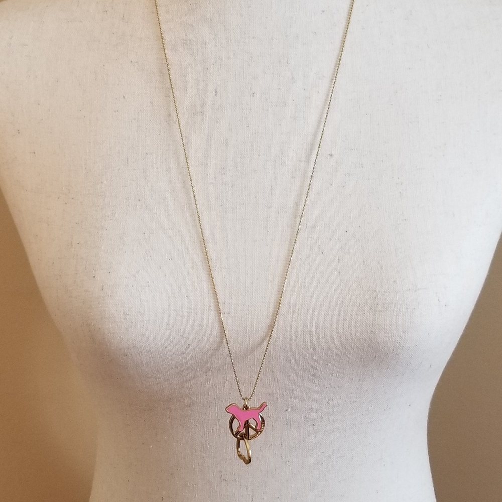Pink Victoria's Secret Goldtone Dog Heart Necklace